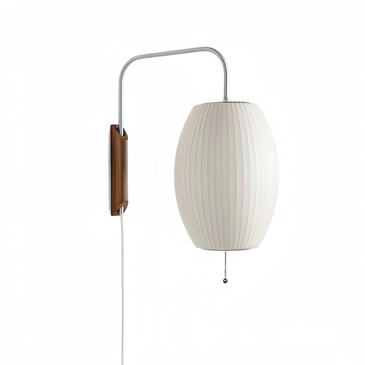 Velora Modern Plug-In Wall Lamp -- Polymer Steel Walnut Metal Chrome & Walnut with White Shade for Bedroom