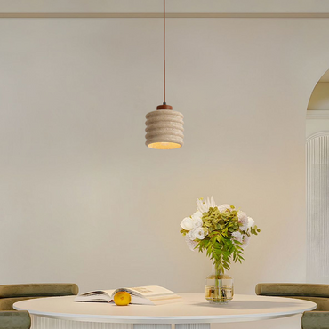 Pendant Light - Travertine & Wood Ceiling Lamp for Kitchen Island