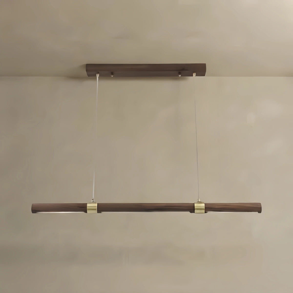 Arcato Modern Walnut Linear Pendant Light – Metal & Wood Fixture for Living Room
