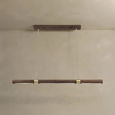 Arcato Modern Walnut Linear Pendant Light – Metal & Wood Fixture for Living Room