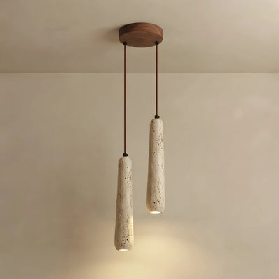 Zenno Modern Pendant Light — Natural Wood & Stone Cylinder for Dining Room