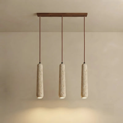 Zenno Modern Pendant Light — Natural Wood & Stone Cylinder for Dining Room