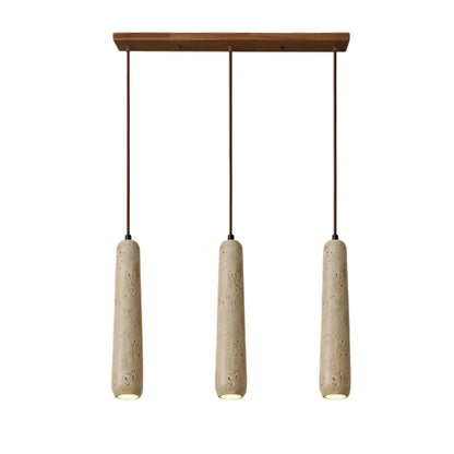 Zenno Modern Pendant Light — Natural Wood & Stone Cylinder for Dining Room