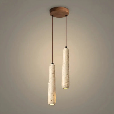 Zenno Modern Pendant Light — Natural Wood & Stone Cylinder for Dining Room