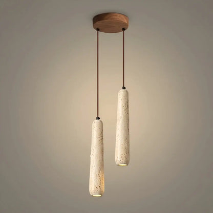 Zenno Modern Pendant Light — Natural Wood & Stone Cylinder for Dining Room