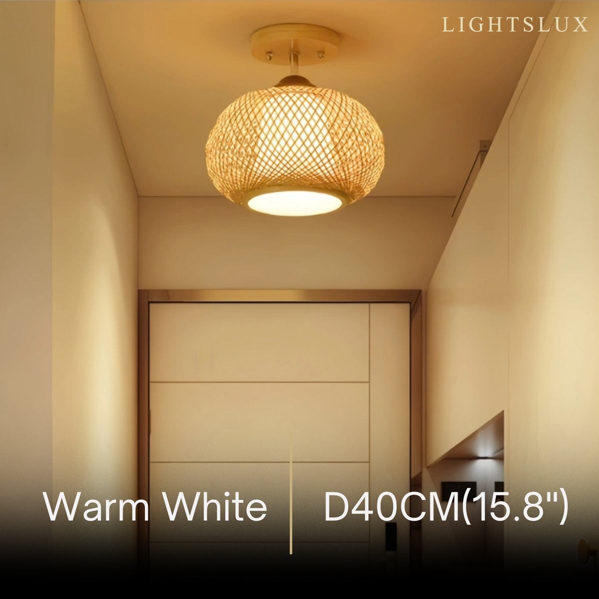 Bamburo Rustic Boho Rattan Ceiling Light – Bamboo Flush Mount for Hallway