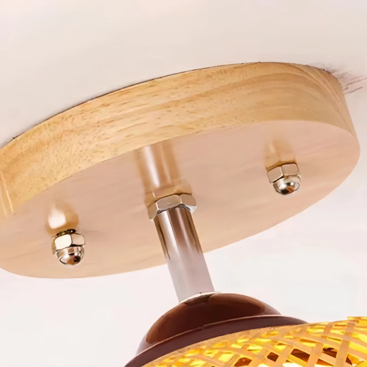 Bamburo Rustic Boho Rattan Ceiling Light – Bamboo Flush Mount for Hallway