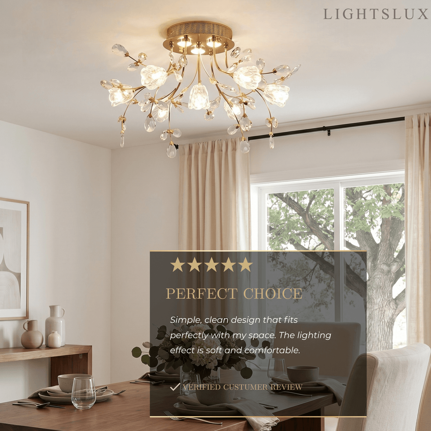 Excelis Royal Dendrite Ceiling Light – Gold Metal & Glass Fixture Living Room/Bedroom