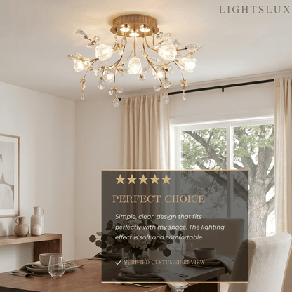 Excelis Royal Dendrite Ceiling Light – Gold Metal & Glass Fixture Living Room/Bedroom