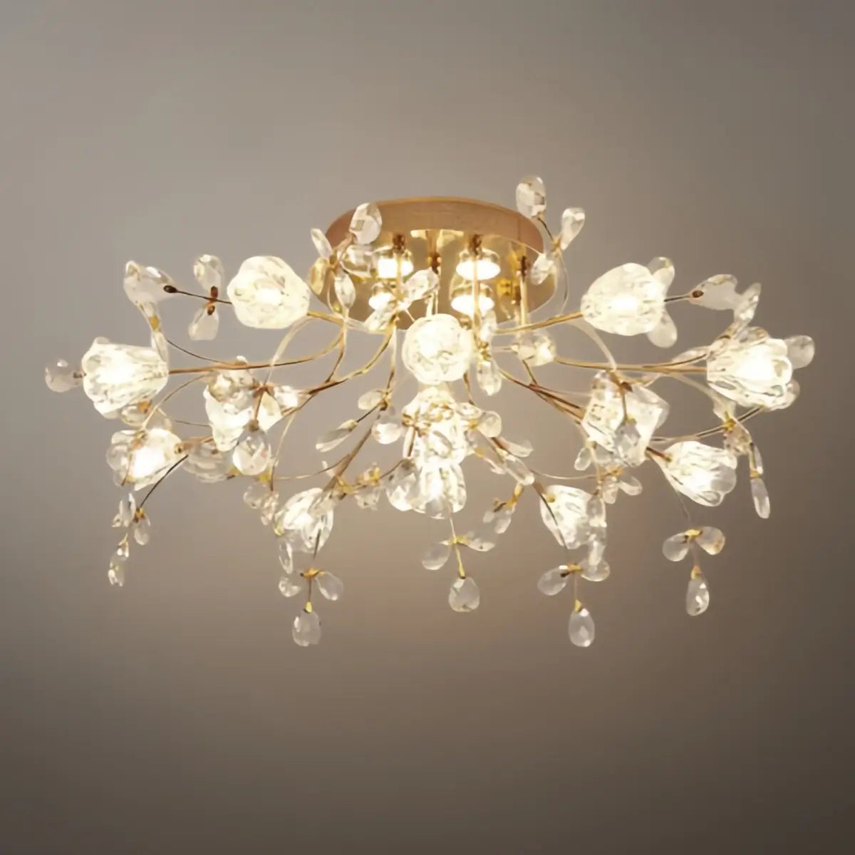 Excelis Royal Dendrite Ceiling Light – Gold Metal & Glass Fixture Living Room/Bedroom