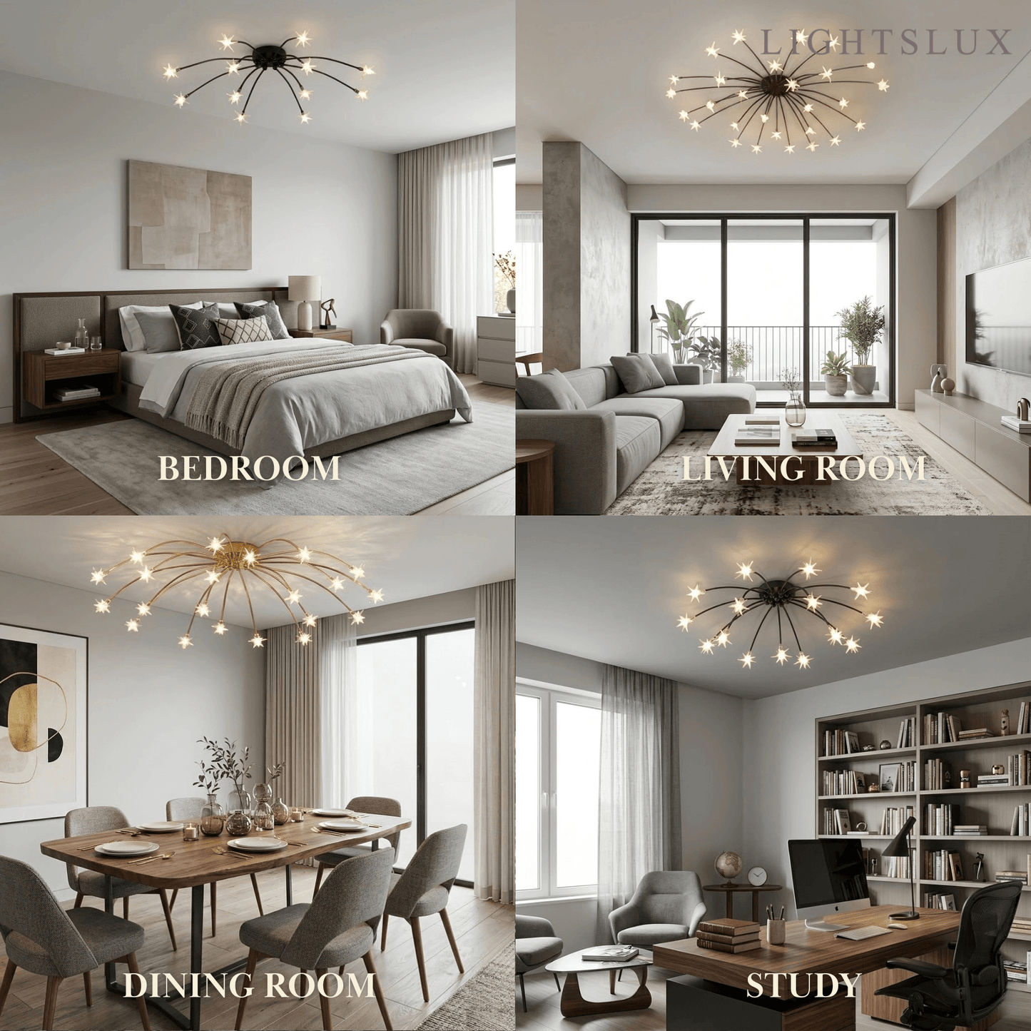 Nebula Art Deco Ceiling Light - Gold/Black/Chrome Metal Fixture for Bedroom