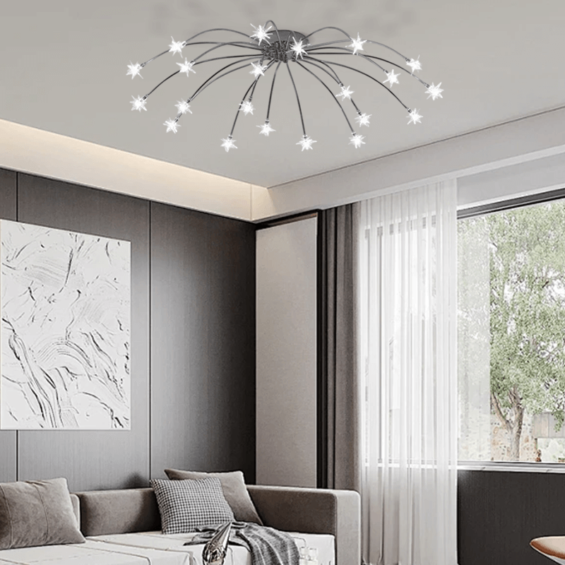 Art Deco Chrome 21-Head Ceiling Light for Living Room