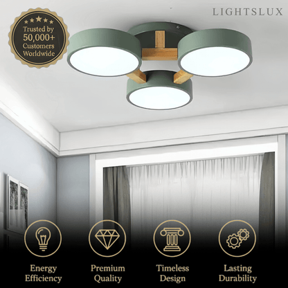 Round Ceiling Light – 3-Color Fixture with Three Heads Bedroom
