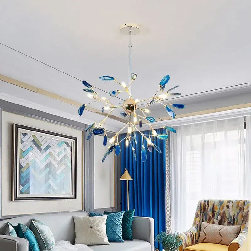 Excelis Art Deco Natural Agate Chandelier - Leaf