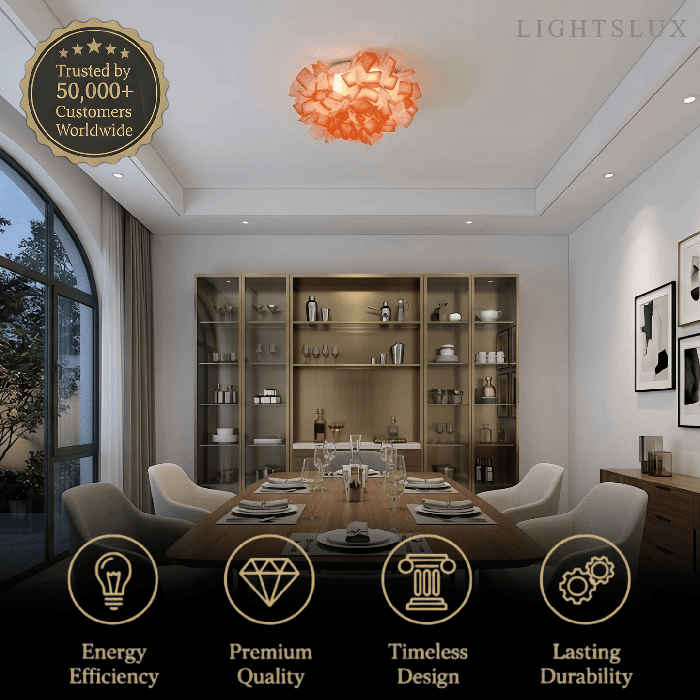 Lunara Art Deco Acrylic Ceiling Light - White Floral Design for Living Room