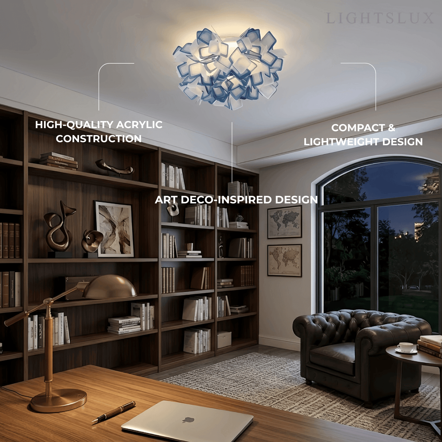 Lunara Art Deco Acrylic Ceiling Light - White Floral Design for Living Room