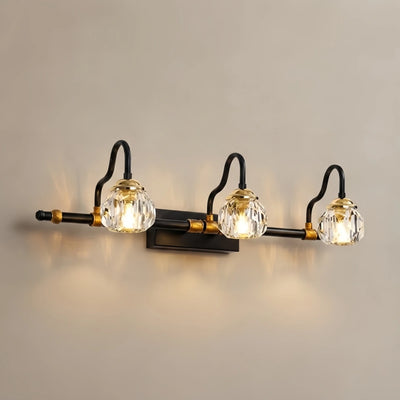 Vintage Crystal Globe LED Vanity Light — Black Metal 4 Sizes for Bathroom