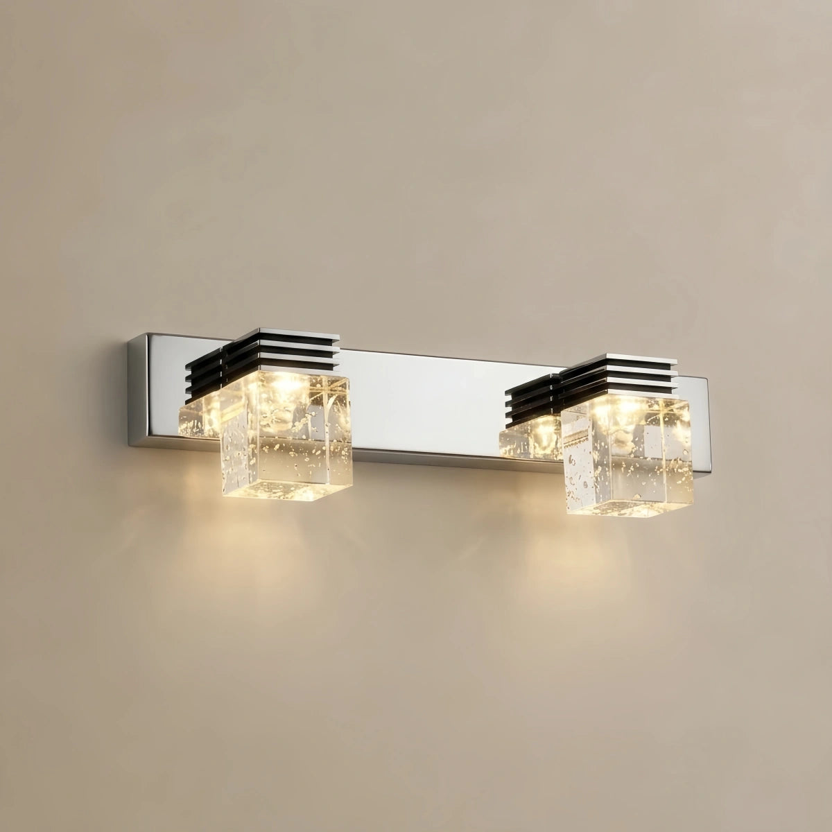 Modern Square Vanity Light— Crystal & Metal Frame IP44 for Bathroom
