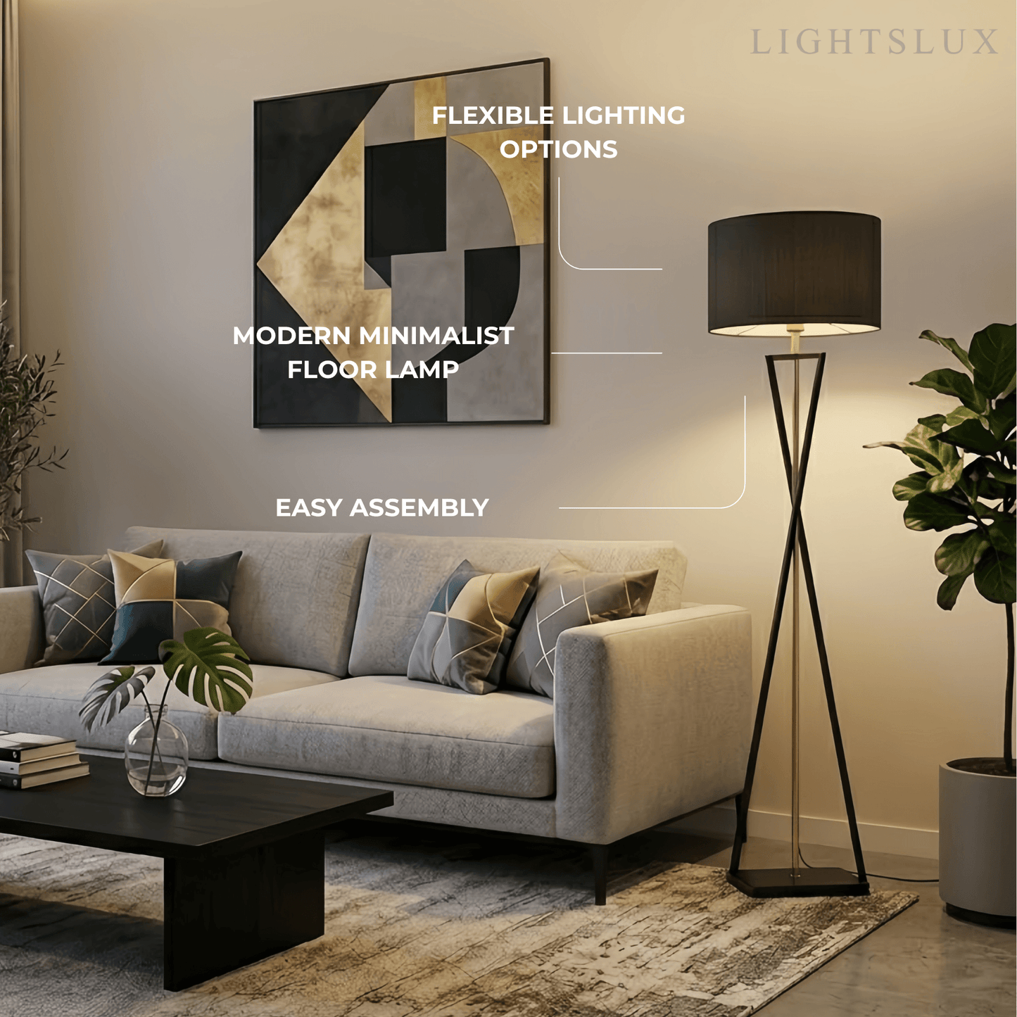 Modern Floor Lamp with Cylindrical Fabric Shade