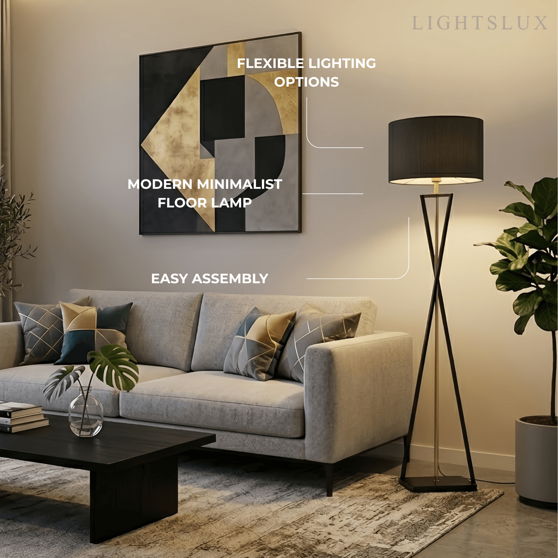 Modern Floor Lamp with Cylindrical Fabric Shade
