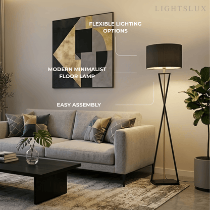 Modern Floor Lamp with Cylindrical Fabric Shade