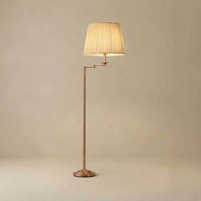 Lunara Modern Floor Lamp — Brass Metal & Fabric Cylinder Shade Living Room