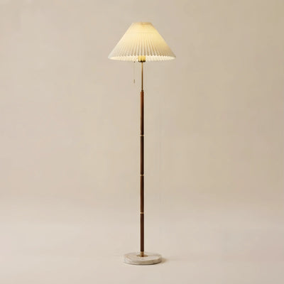 Crema Modern Floor Lamp — White Pleated Metal Fabric with Hooded Shade for Bedroom