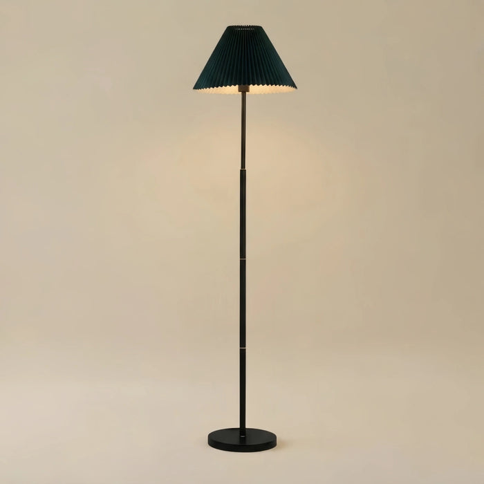 Crema Vintage Floor Lamp — White Pleated Metal & Fabric with Hooded Shade for Living Room