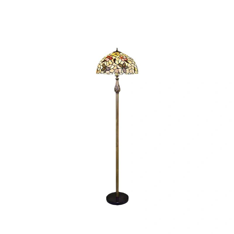 Mahara Vintage Butterfly Floor Lamp — Brass/Colorful Glass Bowl with Floral Motifs Living Room