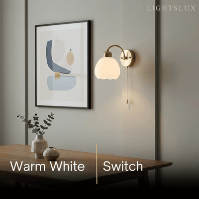 Crema Modern  Gold Floral Wall Lamp – Metal/Glass Fixture for Bedroom