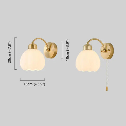 Crema Modern  Gold Floral Wall Lamp – Metal/Glass Fixture for Bedroom