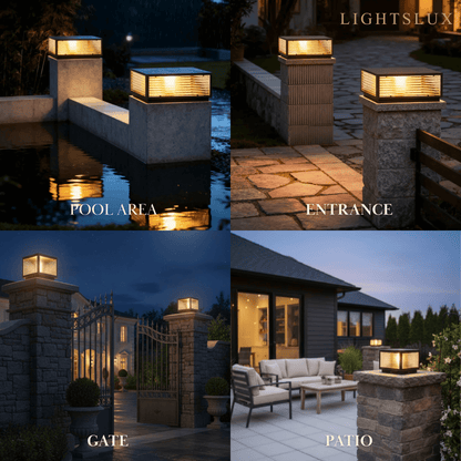 Irondale Modern Black Solar Pillar Light – Outdoor Lighting for Doorway/Path