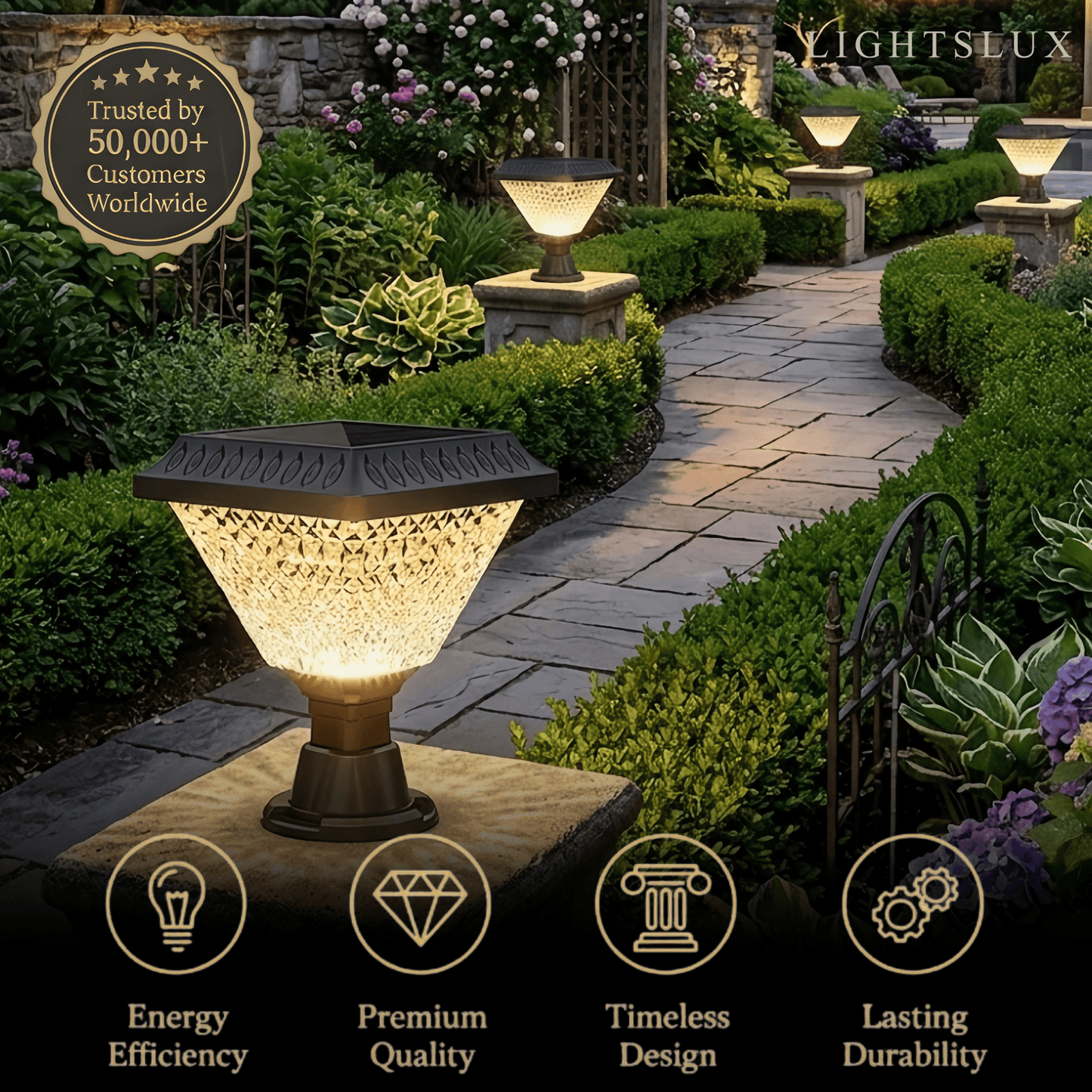 Lunara Art Deco Solar Outdoor Pillar Lights 