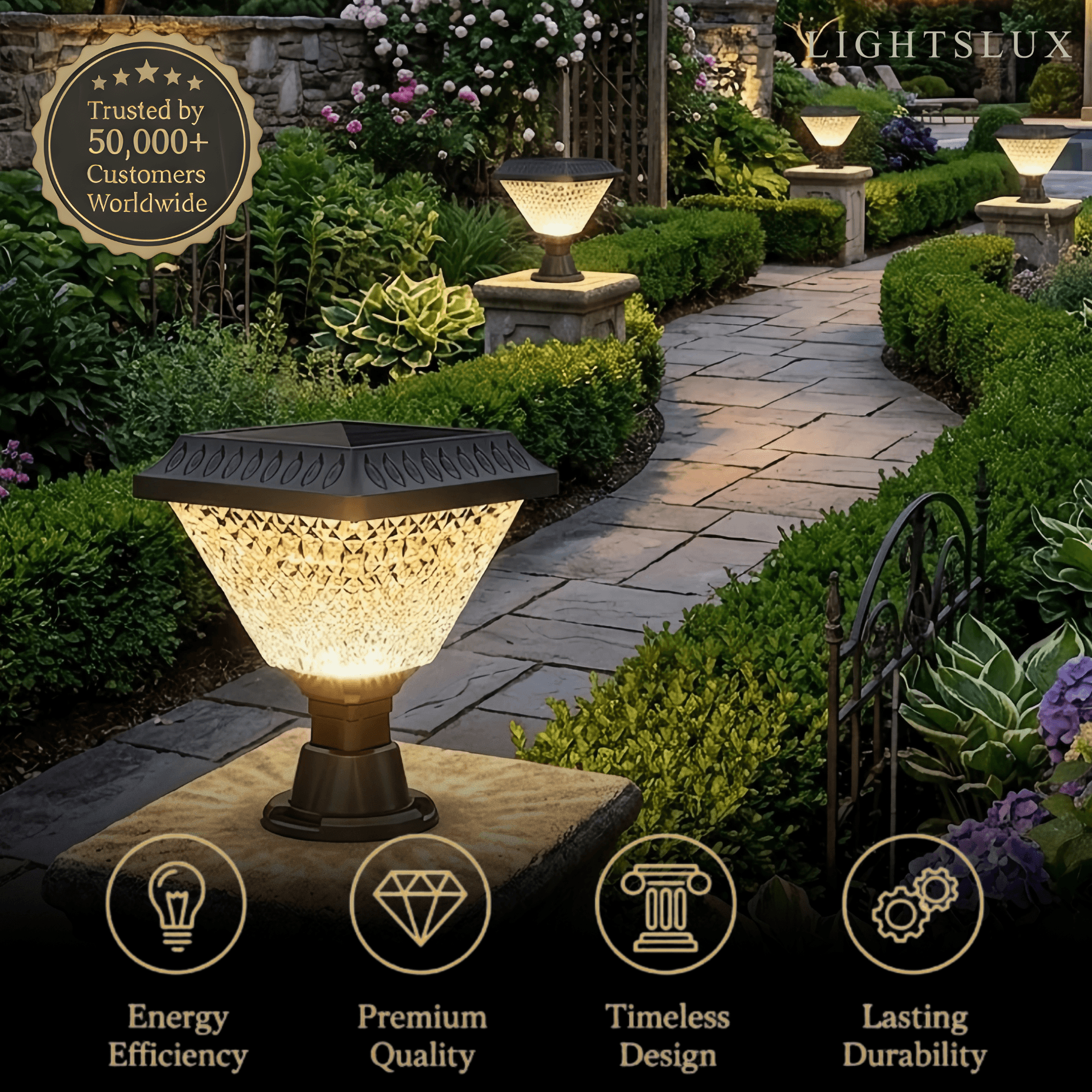 Lunara Art Deco Solar Outdoor Pillar Lights 