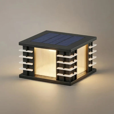BT972Stellar Modern Solar Outdoor Pillar Lights - Square Metal & Acrylic Glass Garden
