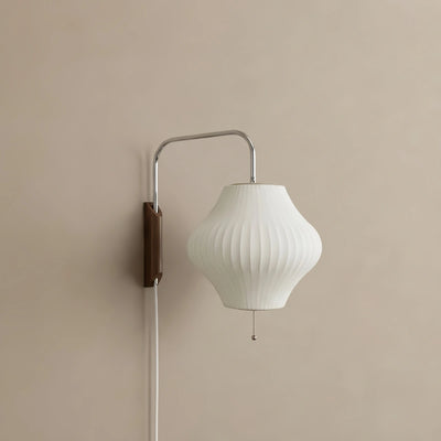 Velora Modern Plug-In Wall Lamp -- Polymer Steel Walnut Metal Chrome & Walnut with White Shade