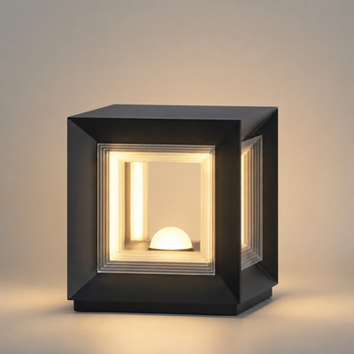 Arcato Modern LED Outdoor Pillar Lights - Black Metal Cube Design
