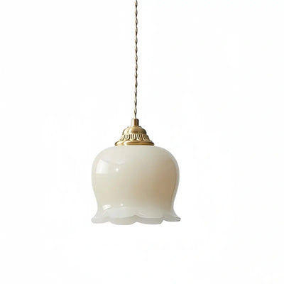 Crema Elegant Floral Pendant Lamp -- Brass & Resin Beige/White for Dining Room