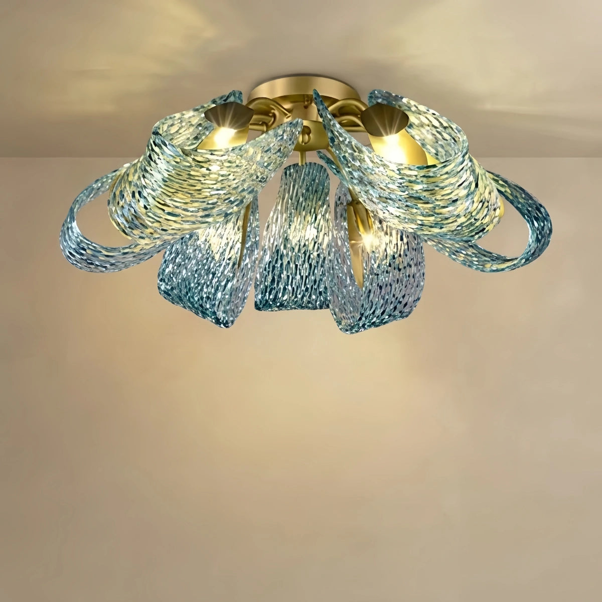 Art Deco Peacock Chandelier – Blue Feather Art Glass Contemporary for Dining Room Bedroom