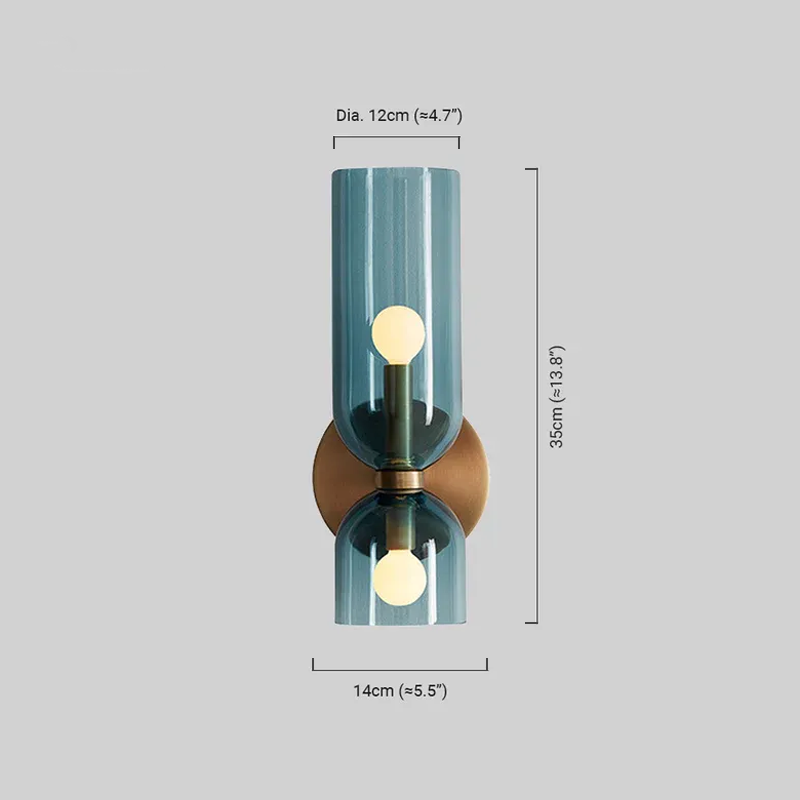 Vetro Modern Glass Wall Lamp - White/Blue/Gray Cylindrical Double Head for Bedroom