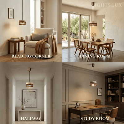 Strata Wabi-sabi Pendant Light --Travertine & Solid Wood Brown for  Rooms