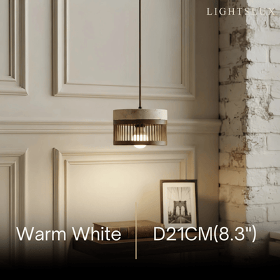 Strata Wabi-sabi Pendant Light --Travertine & Solid Wood Brown