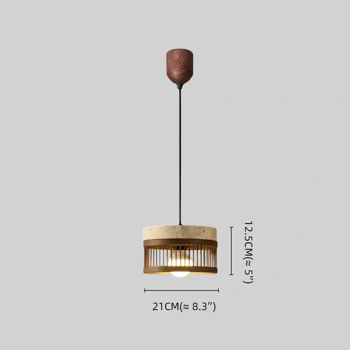 Strata Wabi-sabi Pendant Light --Travertine & Solid Wood Brown for Dining Room Size