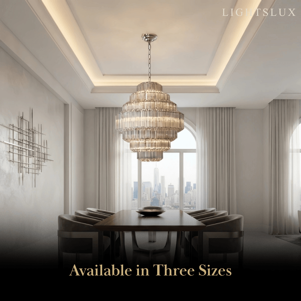 Excelis Luxury Chandelier --Tiered Clear Glass & Metal Frame 