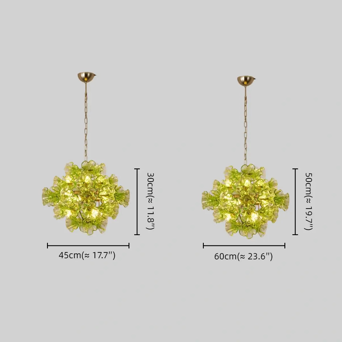 Vetro Mid-Century Glass Chandelier -- Green Ruffled Petals for Dining Room Size