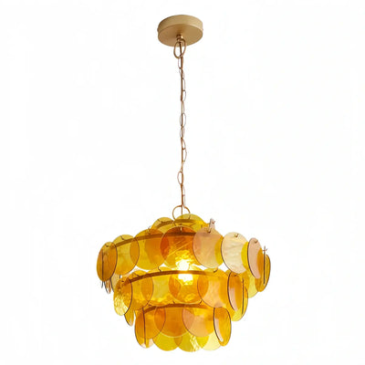 Vetro Art Deco Glass Chandelier -- Orange Layered Pendant for Dining Room