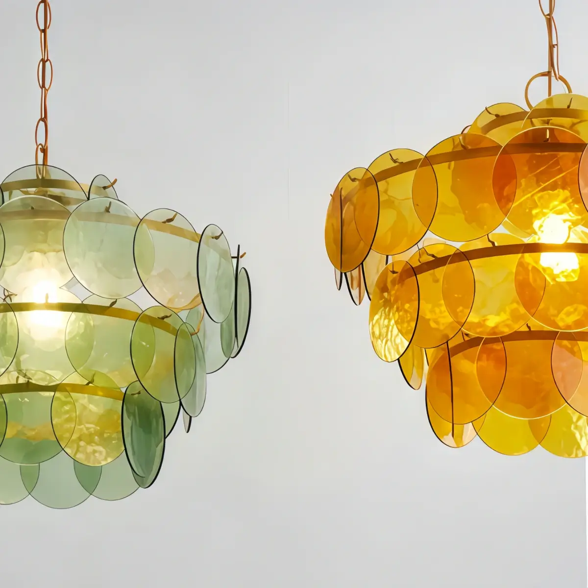 Vetro Art Deco Glass Chandelier -- Green or Orange Layered Pendant