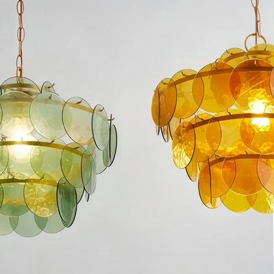 Vetro Art Deco Glass Chandelier -- Green or Orange Layered Pendant