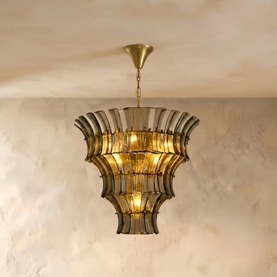 Vetro Mid-Century Handcrafted Murano Glass Chandelier -- Blue/Amber for Living Room