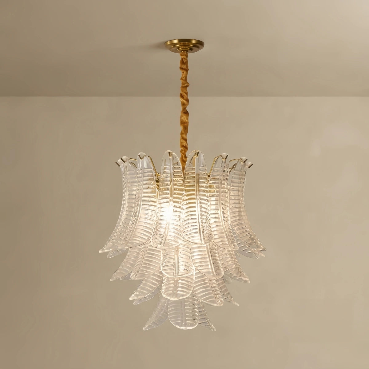 Excelis Luxury Sculptural Glass Leaf Chandelier -- Metal Frame